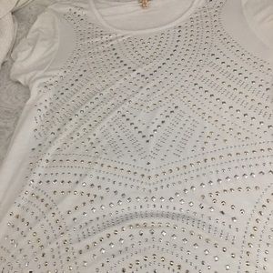 Reba Blouse White Short Sleeve Metal Design Front